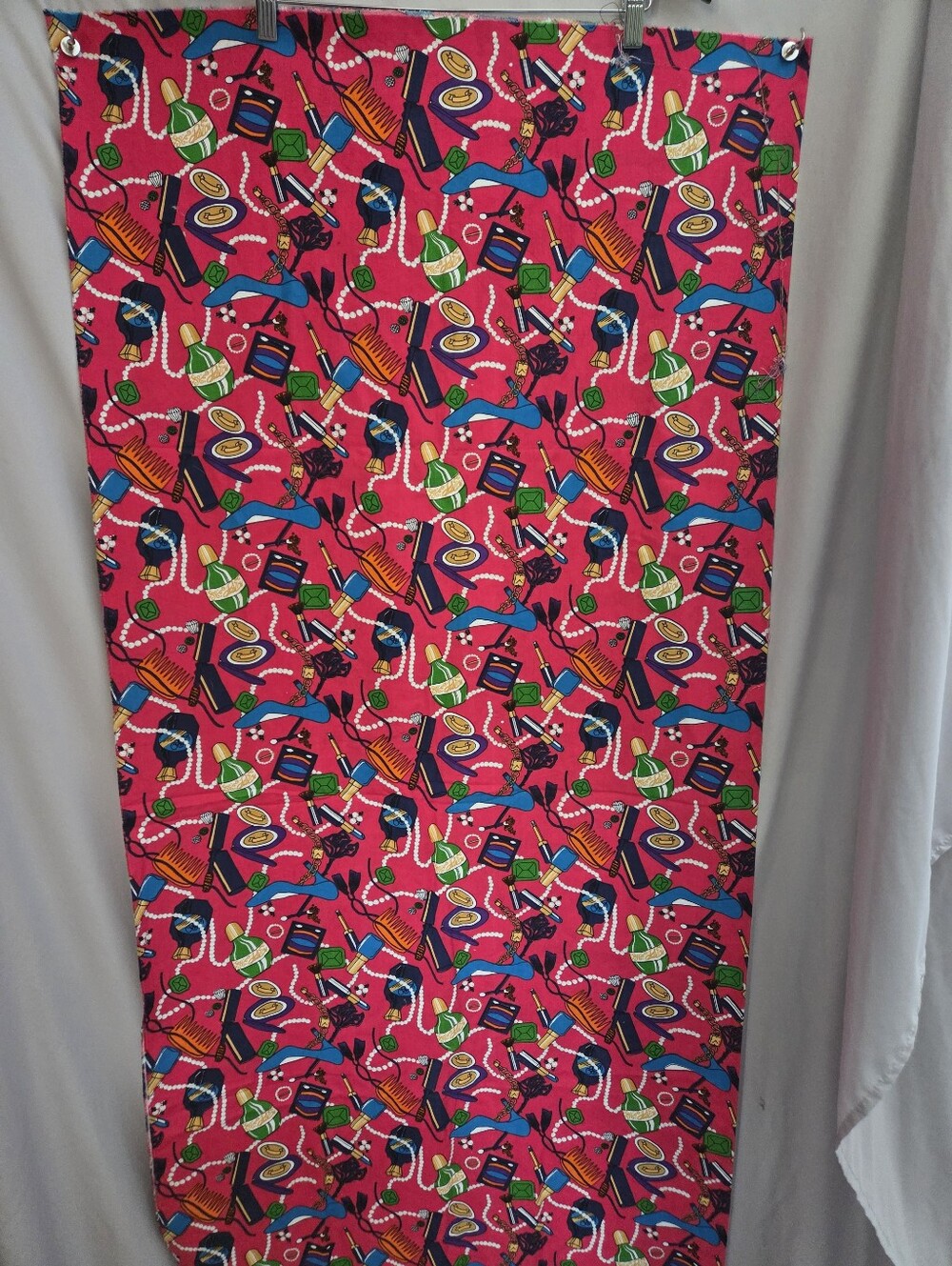 Vintage Style Pink Makeup and Beauty Print Fabric Cotton